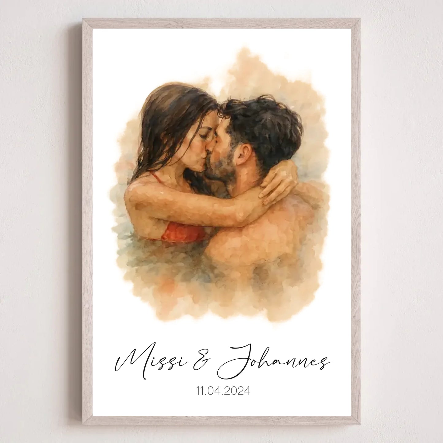 2x3  Eiche Rahmen personalisiertes Paar Aquarell Bild 