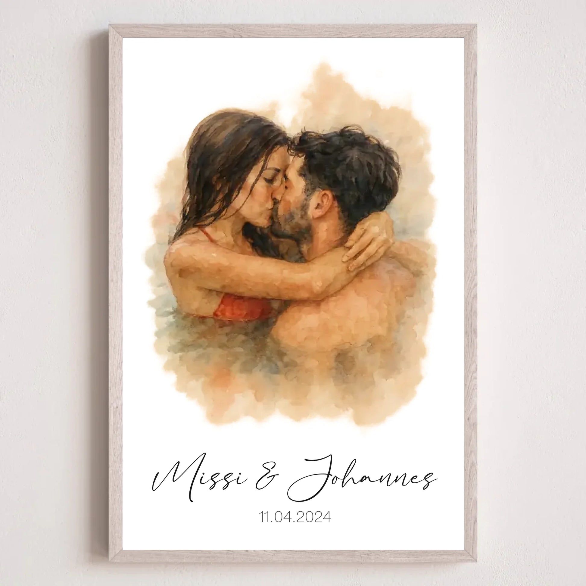 2x3  Eiche Rahmen personalisiertes Paar Aquarell Bild 