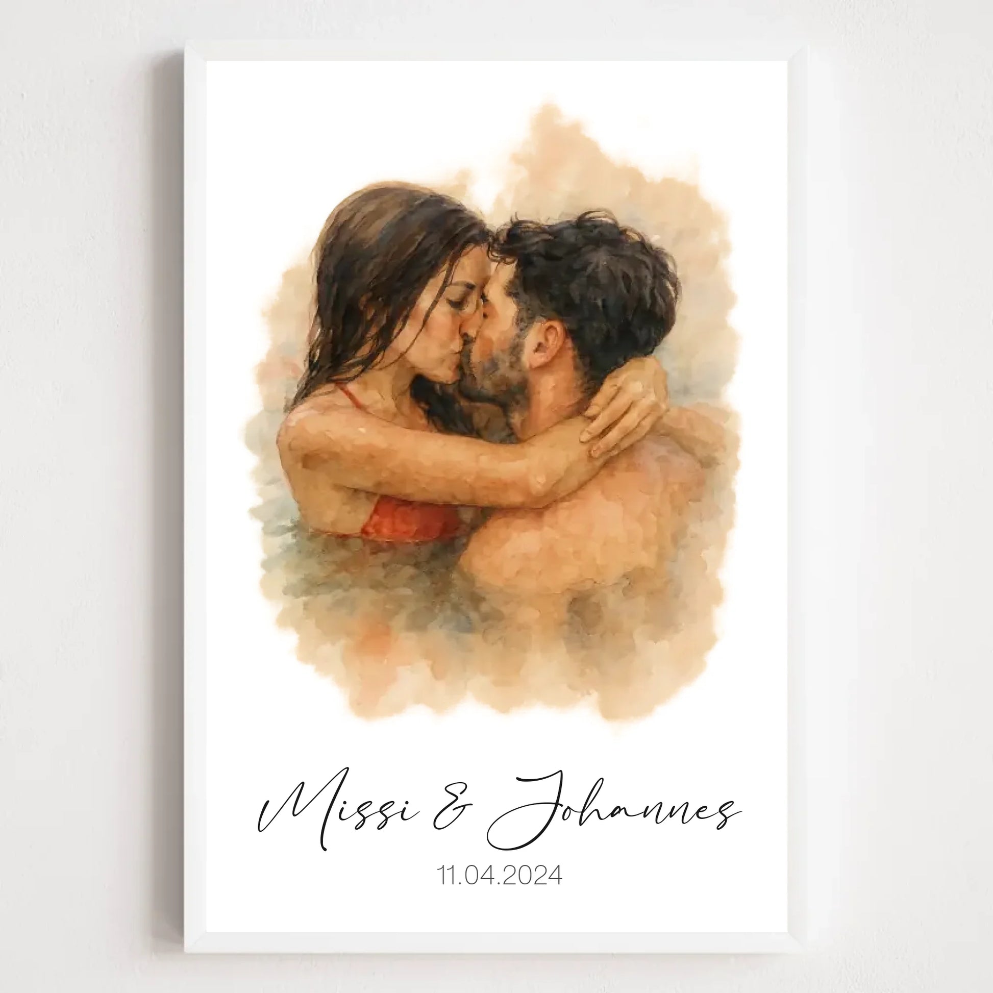 2x3  Weiss Rahmen personalisiertes Paar Aquarell Bild 