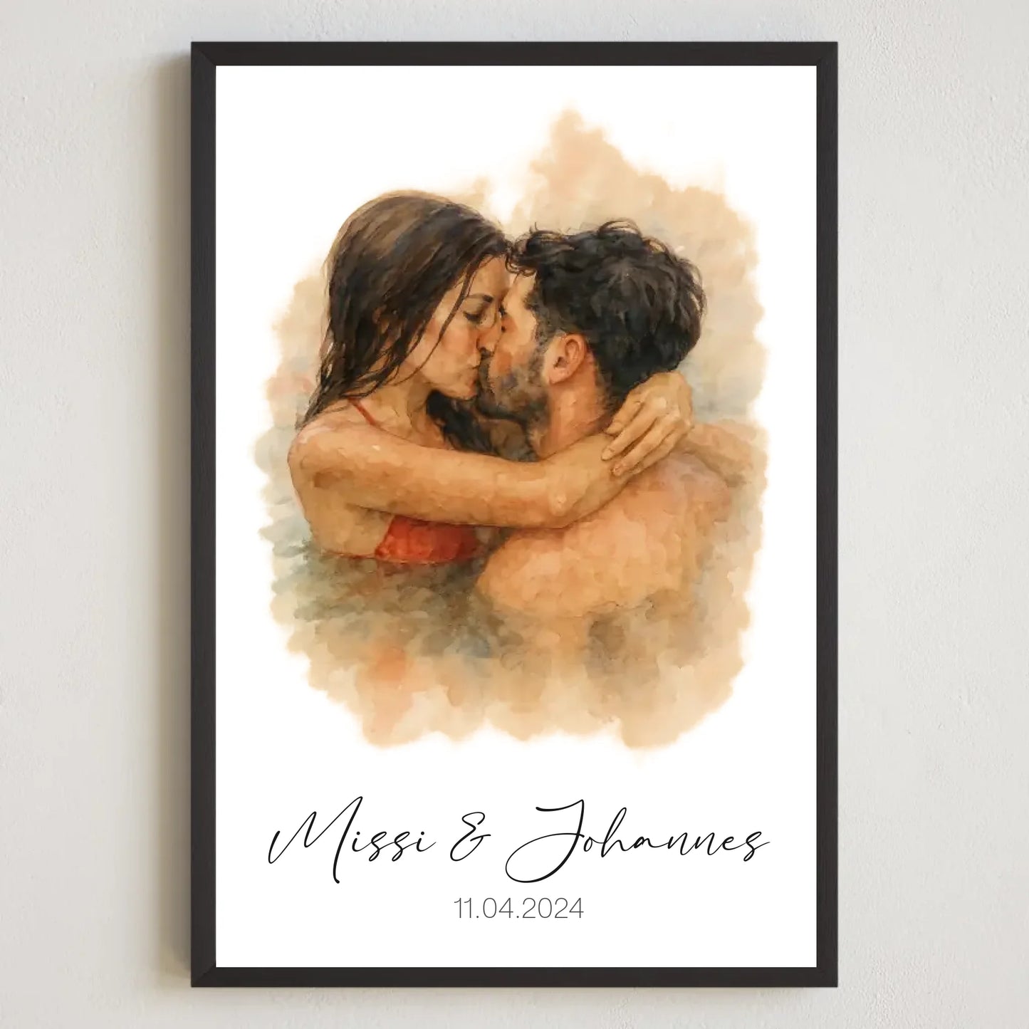 2x3  Schwarz Rahmen personalisiertes Paar Aquarell Bild 