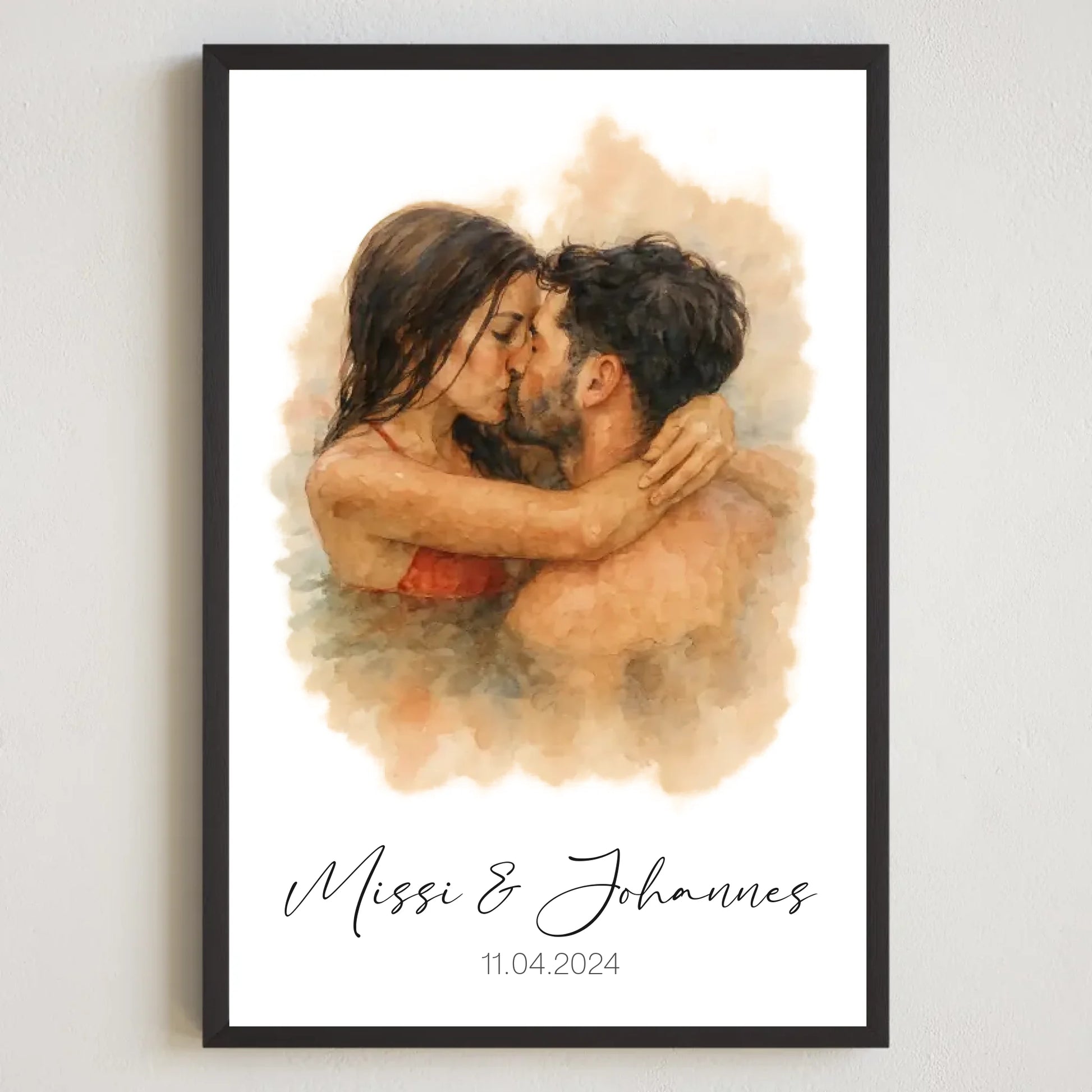 2x3  Schwarz Rahmen personalisiertes Paar Aquarell Bild 