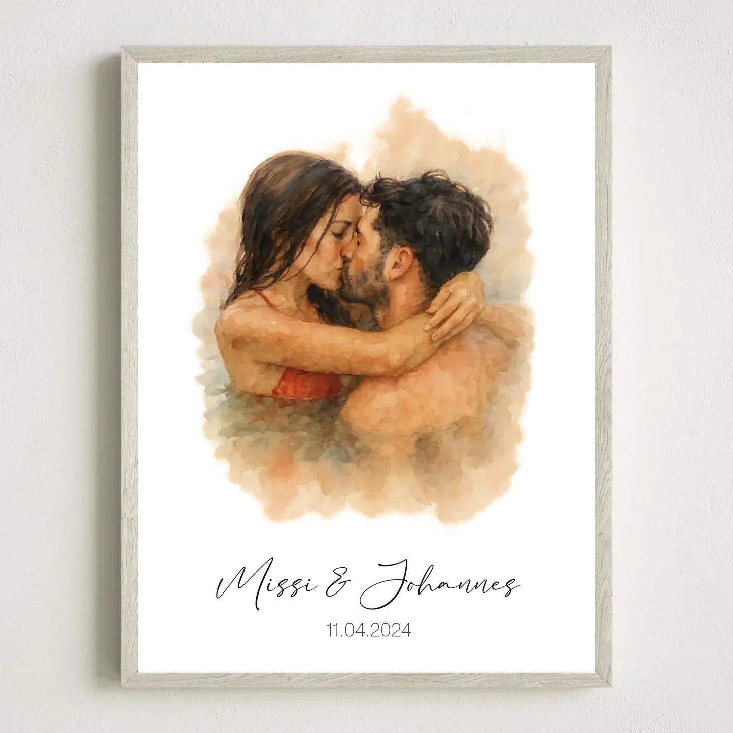 3x4 Holz Rahmen Mockup personalisiertes Paar Aquarell Bild 