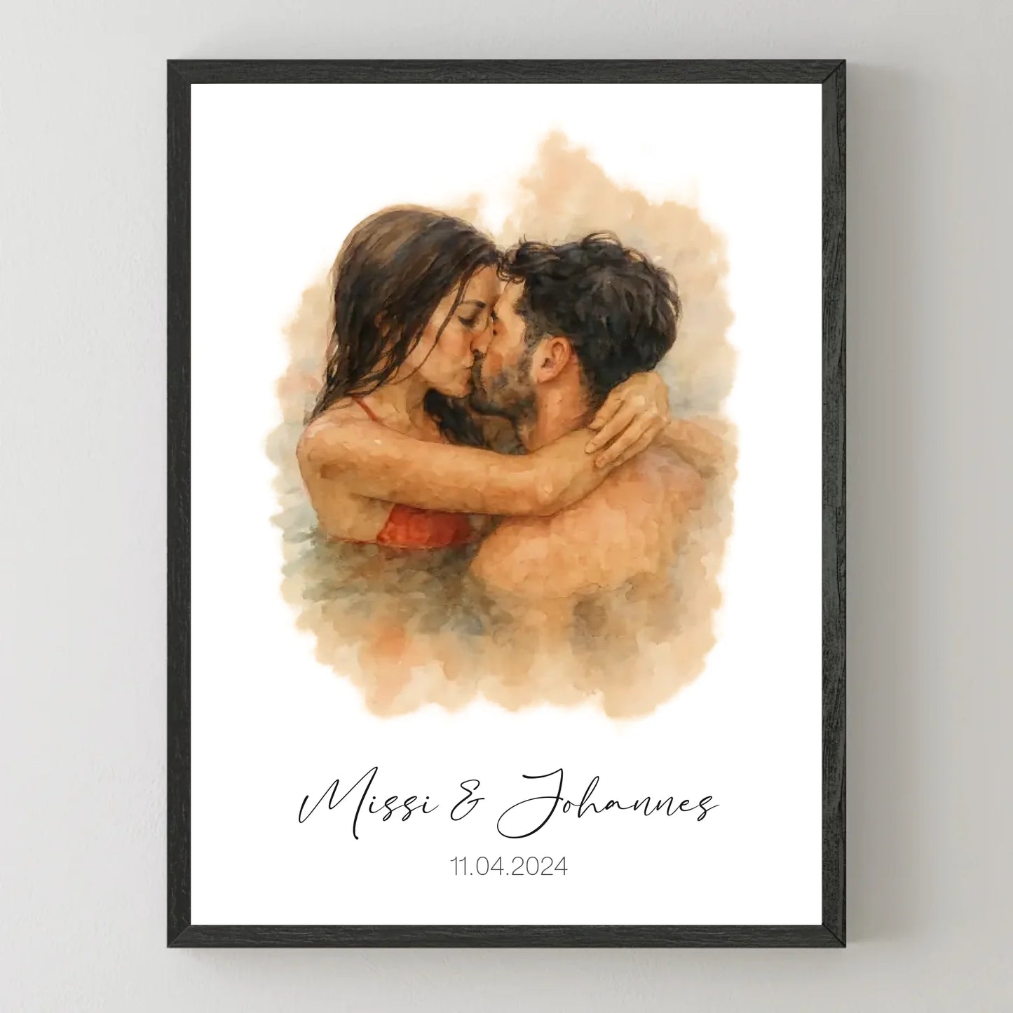 3x4 Mockup Schwarz personalisiertes Paar Aquarell Bild 