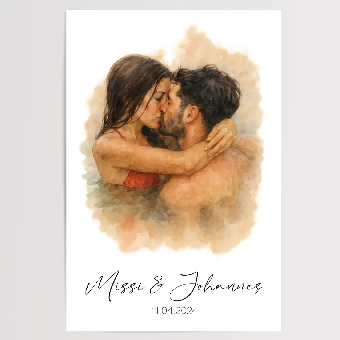 2x3 Poster Schwarz Rahmen personalisiertes Paar Aquarell Bild 