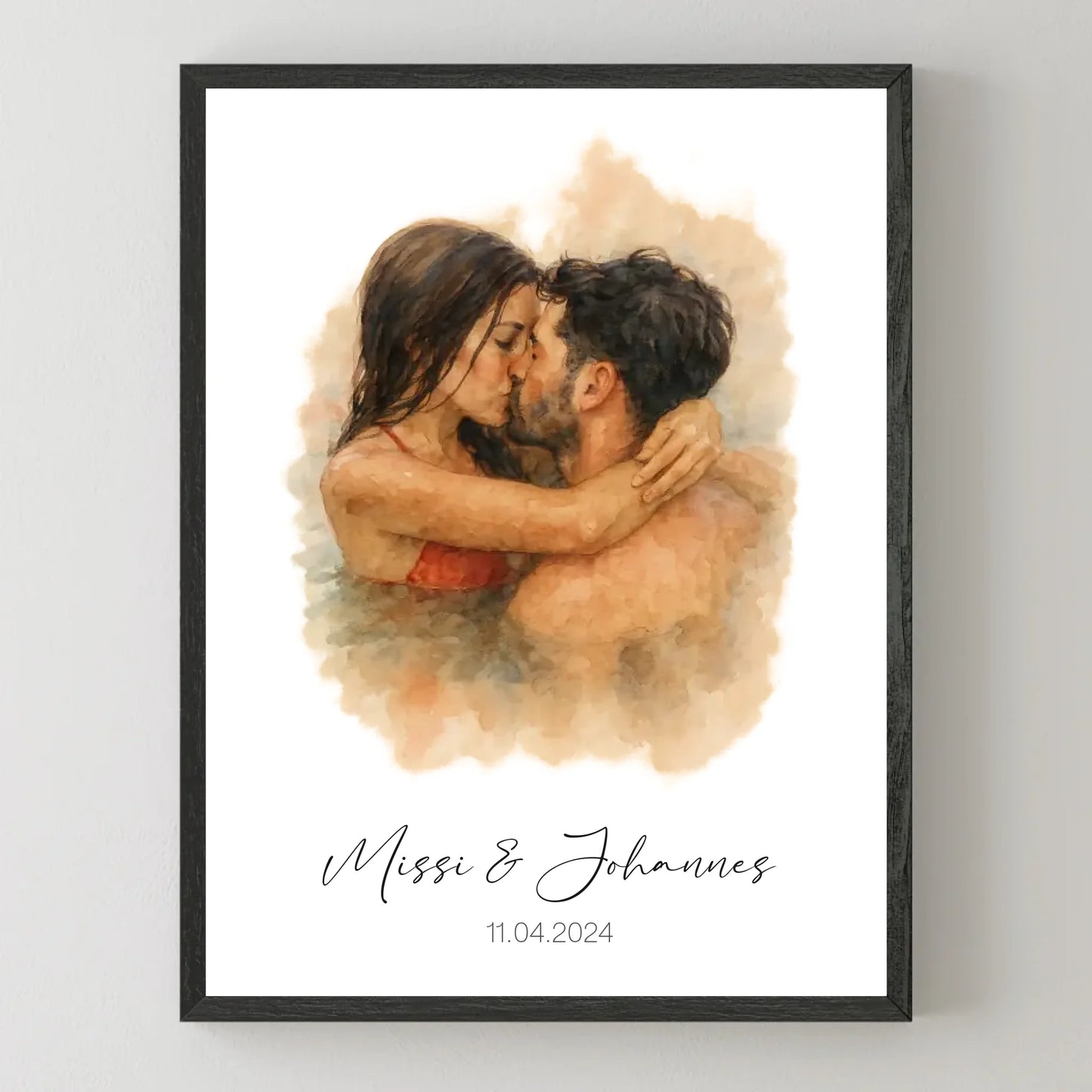 3x4 Mockup Schwarz personalisiertes Paar Aquarell Bild 