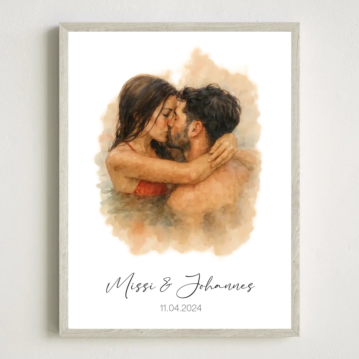 3x4 Holz Rahmen Mockup personalisiertes Paar Aquarell Bild 