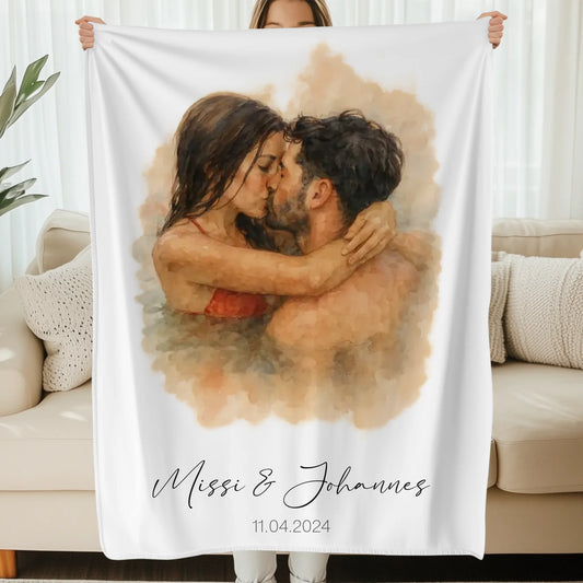 personalisierte decke mit aquarell paarbild